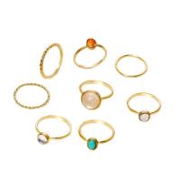 Zinklegering Ring Set, Zinc Alloy, vinger ring, met Edelsteen, plated, 8 stuks & voor vrouw, gemengde kleuren, 8pC's/Stel, Verkocht door Stel