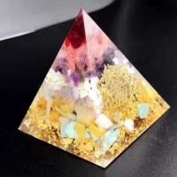 Resin Pyramid Decoration, with Natural Gravel, Triangle, for home and office, multi-colored, 60x60mm, Sold By PC