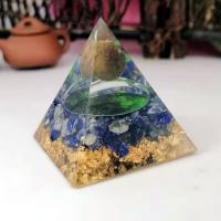 Resin Pyramid Decoration, with Natural Gravel, Triangle, other effects, multi-colored, 40x40mm, Sold By PC