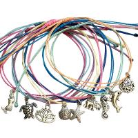 Bracelet de cheville en alliage de zinc, corde de cire, avec alliage de zinc, Placage de couleur argentée, styles différents pour le choix & pour femme, plus de couleurs à choisir, 330mm, Vendu par PC