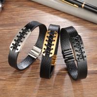 Leather Bracelet, with Titanium Steel, plated, for man, more colors for choice, 12x210mm, Sold By PC