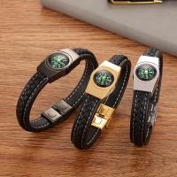 Leather Bracelet with Titanium Steel plated with compass & woven pattern & for man Length Approx 8.28 Inch Sold By PC
