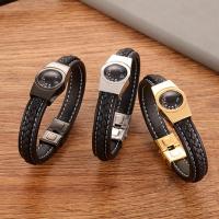 PU Leather Bracelet with Titanium Steel plated temperature & woven pattern & for man Length Approx 8.27 Inch Sold By PC