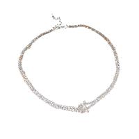Zinc Alloy Jewelry Necklace platinum color plated for woman & with rhinestone Sold By Strand
