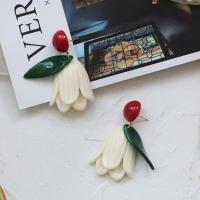 Harz Ohrring, mit Messing, Tulpe, goldfarben plattiert, verschiedene Stile für Wahl, weiß, 32x60mm, 10PaarePärchen/Menge, verkauft von Menge