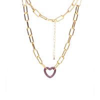 Cubic Zircon Micro Pave Brass Necklace Heart plated fashion jewelry & micro pave cubic zirconia & for woman nickel lead & cadmium free Length 40-45 cm Sold By PC