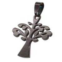 Rustfrit stål smykker Vedhæng, Stainless Steel, Tree, sort, 31x30x1mm, Solgt af PC