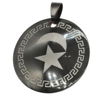 Bijoux pendentifs en acier inoxydable , Rond, avec motif d'étoile, noire, 35x35x1mm, Vendu par PC