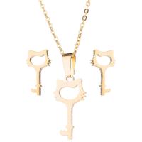 Fashion Stainless Steel Jewelry Sets, Stud Earring & necklace, Key, plated, 2 pieces & fashion jewelry & for woman, more colors for choice, Sold By Set