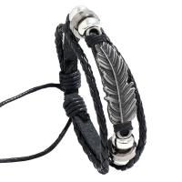 Bracelets cordon PU, cuir PU, avec fer & alliage de zinc, forme de plume, Placage, bracelet tressé & unisexe, plus de couleurs à choisir, 90x90mm, Longueur:Environ 6.69 pouce, Vendu par PC