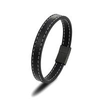 Leather Cord Bracelet, 316 stainless steel magnetic clasp, gun black plated, Unisex, black, 10mm, Length:Approx 8.27 Inch, Sold By PC