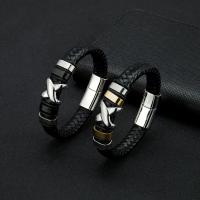 Bracelet cordon en cuir, avec Acier titane, Placage, bracelet tressé & unisexe, plus de couleurs à choisir, 12mm, Longueur:Environ 8.27 pouce, Vendu par PC