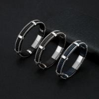Cuir bracelet, avec acier inoxydable 316L, Placage de couleur argentée, bracelet tressé & unisexe, plus de couleurs à choisir, 12mm, Longueur:Environ 8.27 pouce, Vendu par PC