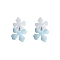 Brass Stud Earring, Flower, painted, different styles for choice & for woman, blue, 22x38mm, 10Pairs/Lot, Sold By Lot