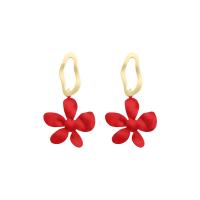 Tibetan Style Drop Earrings, Flower, painted, for woman, more colors for choice, 30x60mm, 10Pairs/Lot, Sold By Lot
