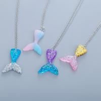 Stainless Steel Children Necklace, with Resin, Mermaid tail, for children, more colors for choice, 32x45mm, Length:1.77 Inch, Sold By PC