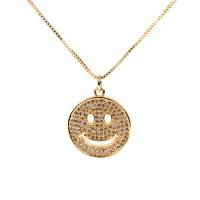 Cubic Zircon Micro Pave Brass Necklace, Smiling Face, plated, fashion jewelry & micro pave cubic zirconia & for woman, more colors for choice, nickel, lead & cadmium free, 18x18mm, Length:35-45 cm, Sold By PC
