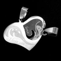 Stainless Steel Couple Pendants, Heart, original color, 25x28x1mm, Sold By PC