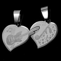 Stainless Steel Couple Pendants, Heart, original color, 19x36x1mm, Sold By PC