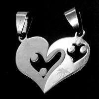 Stainless Steel Couple Pendants, Heart, original color, 23x28x1mm, Sold By PC