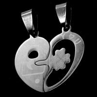 Stainless Steel Couple Pendants, Heart, original color, 26x27x1mm, Sold By PC
