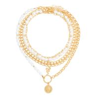 Mode-Multi-Layer-Halskette, Zinklegierung, mit Perlen, plattiert, für Frau, gemischte Farben, verkauft von PC