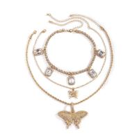 Multi Layer Necklace Zinc Alloy with Iron plated for woman & with rhinestone Sold By Set