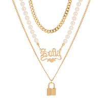 Multi слой ожерелье, цинковый сплав, с жемчуг, Другое покрытие, многослойный & Женский, Золотой, продается PC