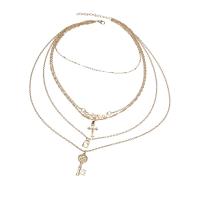 Multi Layer Necklace Zinc Alloy Lock and Key plated multilayer & for woman golden Sold By PC