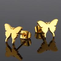 Stainless Steel Stud Earrings Butterfly plated fashion jewelry & for woman Sold By Pair