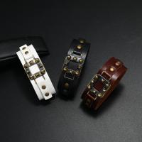 Leather Cord Bracelet, with Iron & Tibetan Style, plated, vintage design & Unisex, more colors for choice, 225x26mm, Sold By PC