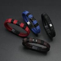 PU Leather Cord Bracelets, with Wax Cord & Tibetan Style, plated, Double Layer & braided bracelet & Unisex, more colors for choice, 13mm, Length:Approx 8.46 Inch, Sold By PC