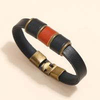 Leather Bracelet with Iron & Zinc Alloy gold color plated Unisex black 10mm Sold By PC