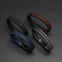 PU Leather Bracelet zinc alloy magnetic clasp gun black plated braided bracelet & Unisex 12mm Sold By PC