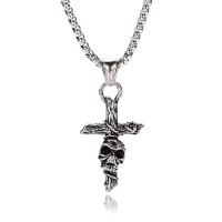 Stainless Steel Jewelry Necklace, 316L Stainless Steel, Skull Cross, anoint, Unisex & box chain, original color, 38x22mm, Length:Approx 23.62 Inch, Sold By PC