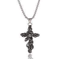 Stainless Steel Jewelry Necklace, Skull Cross, silver color plated, Unisex & box chain & with rhinestone, original color, 52x32mm, Length:Approx 23.62 Inch, Sold By PC