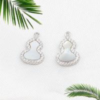 Cubic Zirconia Micro Pave Brass Pendant with White Shell Calabash real silver plated micro pave cubic zirconia white nickel lead & cadmium free Sold By PC