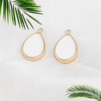 Brass Jewelry Pendants, with White Shell, Teardrop, real gold plated, white, nickel, lead & cadmium free, 15x9x2mm, Sold By PC