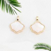 Brass Jewelry Pendants, with White Shell, real gold plated, white, nickel, lead & cadmium free, 15x12x3mm, Sold By PC