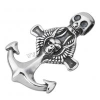 Stainless Steel Skull Pendants, Anchor, with skull pattern & blacken, 30x47x10mm, Hole:Approx 6mm, 10PCs/Lot, Sold By Lot