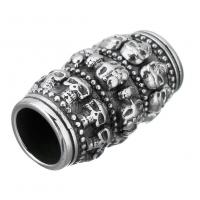 Stainless Steel Large Hole Beads, Column, with skull pattern & blacken, 23.50x14x14mm, Hole:Approx 8mm, 10PCs/Lot, Sold By Lot
