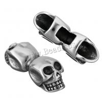 Stainless Steel Slide Charm, Skull, blacken, 36x11x13mm, Hole:Approx 6mm, 10PCs/Lot, Sold By Lot