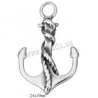 Stainless Steel Pendants, Anchor, nautical pattern & blacken, 24x19x3mm, Hole:Approx 5mm, 10PCs/Lot, Sold By Lot