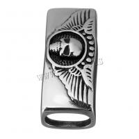 Stainless Steel Slide Charm, Rectangle, with skull pattern & blacken, 39x15x14mm, Hole:Approx 12x6mm, 10PCs/Lot, Sold By Lot