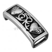 Stainless Steel Slide Charm, Rectangle, with heart pattern & blacken, 40x16x13mm, Hole:Approx 12x6mm, 10PCs/Lot, Sold By Lot