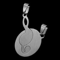 Stainless Steel Couple Pendants, Round, original color, 40x27x1mm, Sold By PC