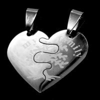 Stainless Steel Couple Pendants, Heart, original color, 25x29x1mm, Sold By PC