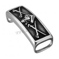 Stainless Steel Slide Charm, Rectangle, with skull pattern & blacken, 39x14x13mm, Hole:Approx 12x7mm, 10PCs/Lot, Sold By Lot