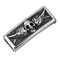Stainless Steel Slide Charm, Rectangle, with skull pattern & blacken, 40x15x12mm, Hole:Approx 12x7mm, 10PCs/Lot, Sold By Lot