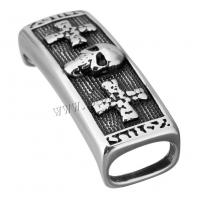 Stainless Steel Slide Charm, Rectangle, with cross pattern & with skull pattern & blacken, 39.50x15x14mm, Hole:Approx 13x7mm, 10PCs/Lot, Sold By Lot